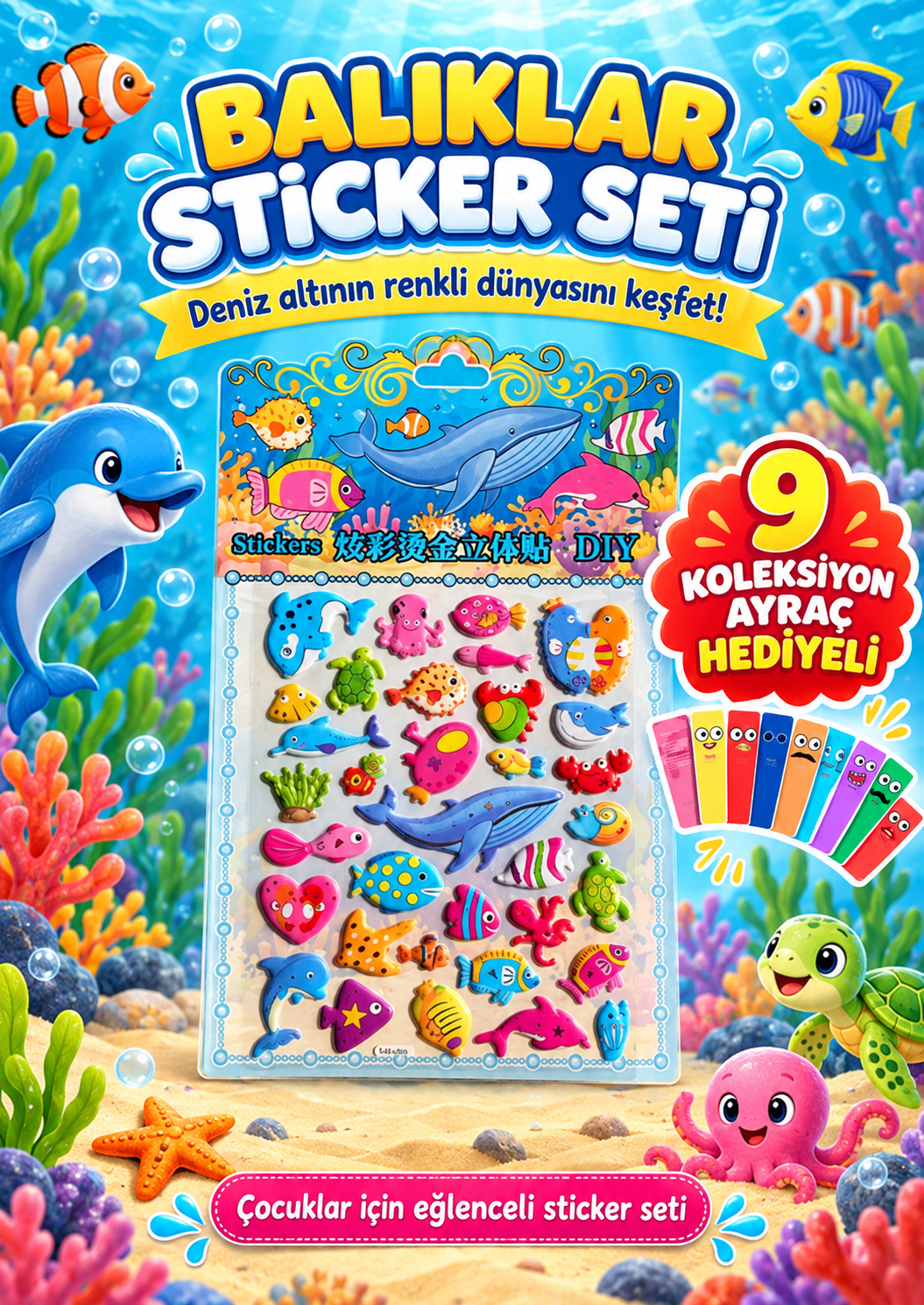 Balık Sticker - Deniz Altı Sticker - Çocuklar İçin Kabartmalı Sticker Etiket